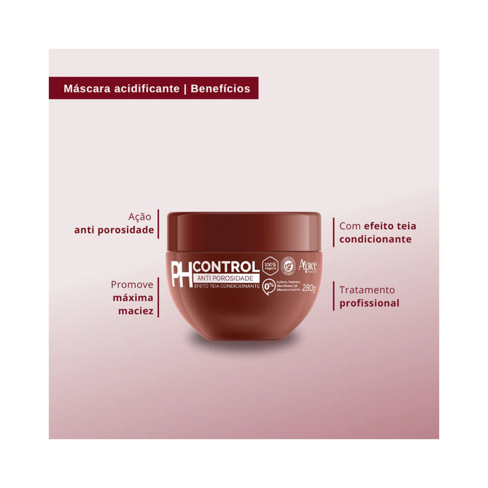 Imagem promocional da Máscara Acidificante Apice Ph Control 280g destacando benefícios